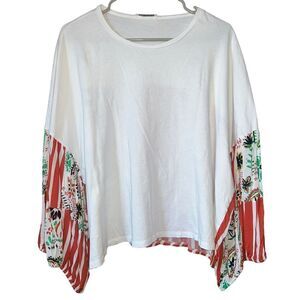 Zara Womens Sz Large Boho Puff Sleeves Top 0006